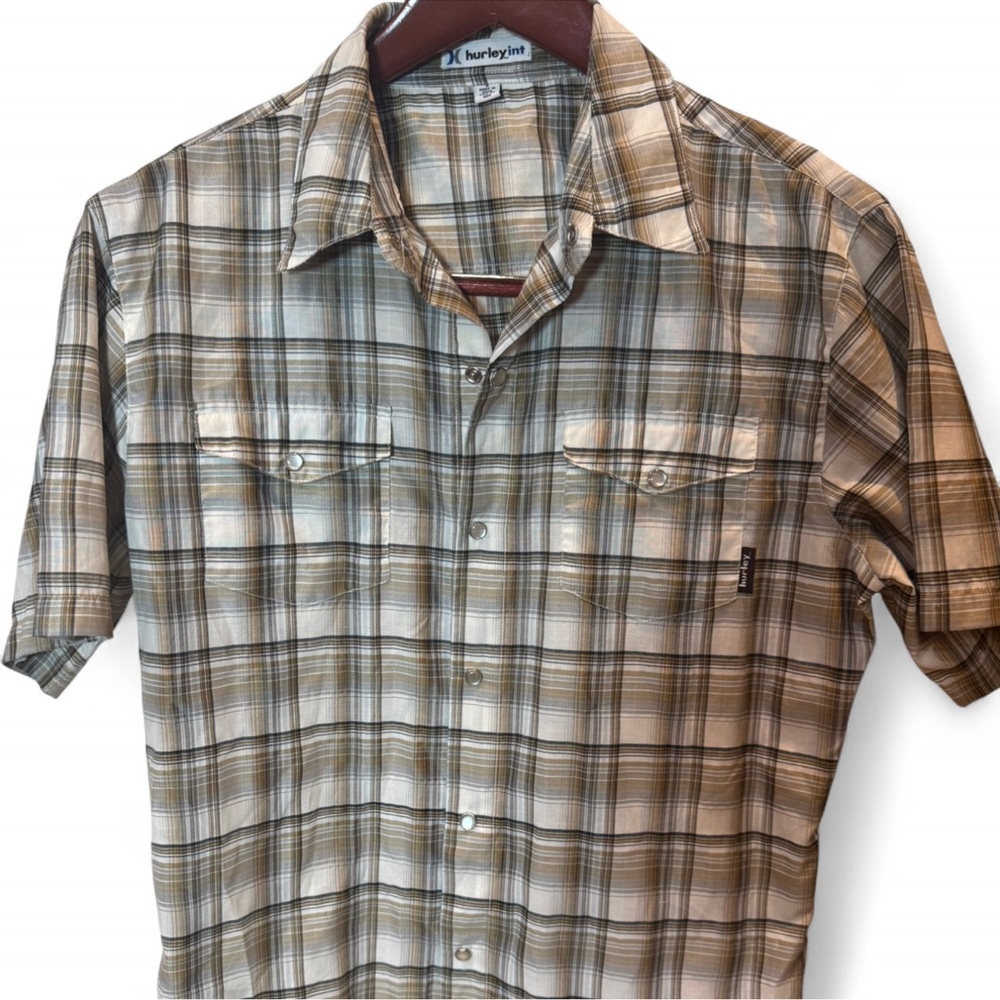 Hurley Men's Casual Plaid Shirt - Gray and Tan - Picture 2 of 5